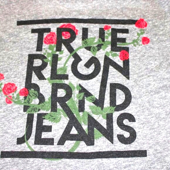 True Religion Logo Graphic Tee with Floral Detail - Size XS - Picture 3 of 5